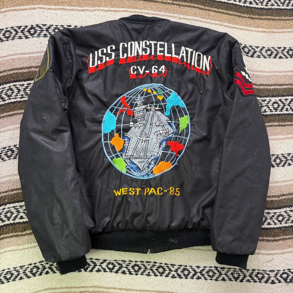 Vintage 80's USS Constellation CV-64 US Navy Souvenir Cruise Bomber Jacket Sz M